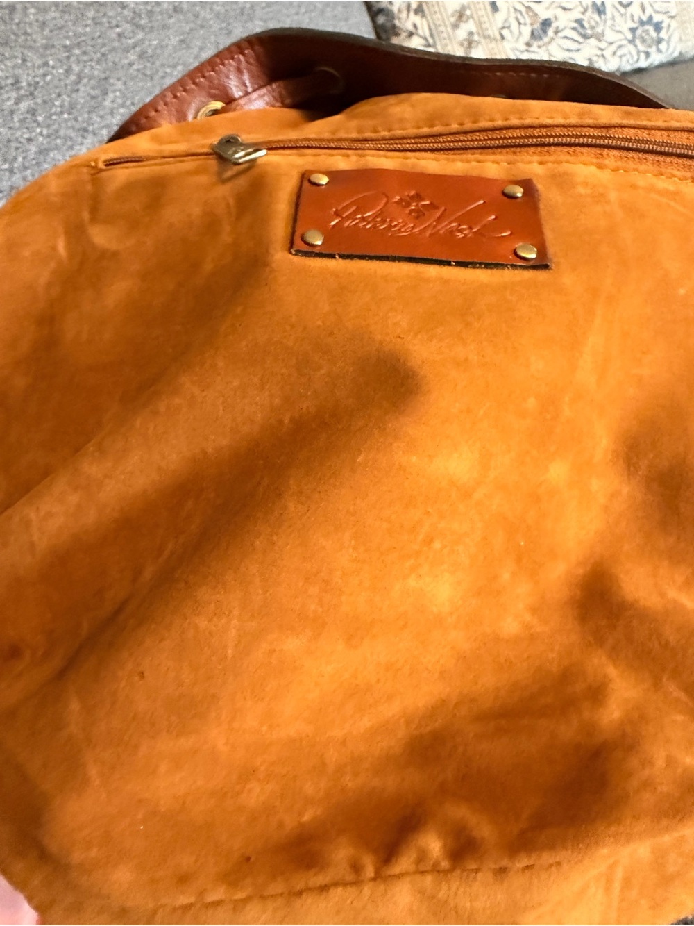 Patricia Nash Cognac Leather Drawstring Shoulder Bucket Bag - Picture 6 of 7